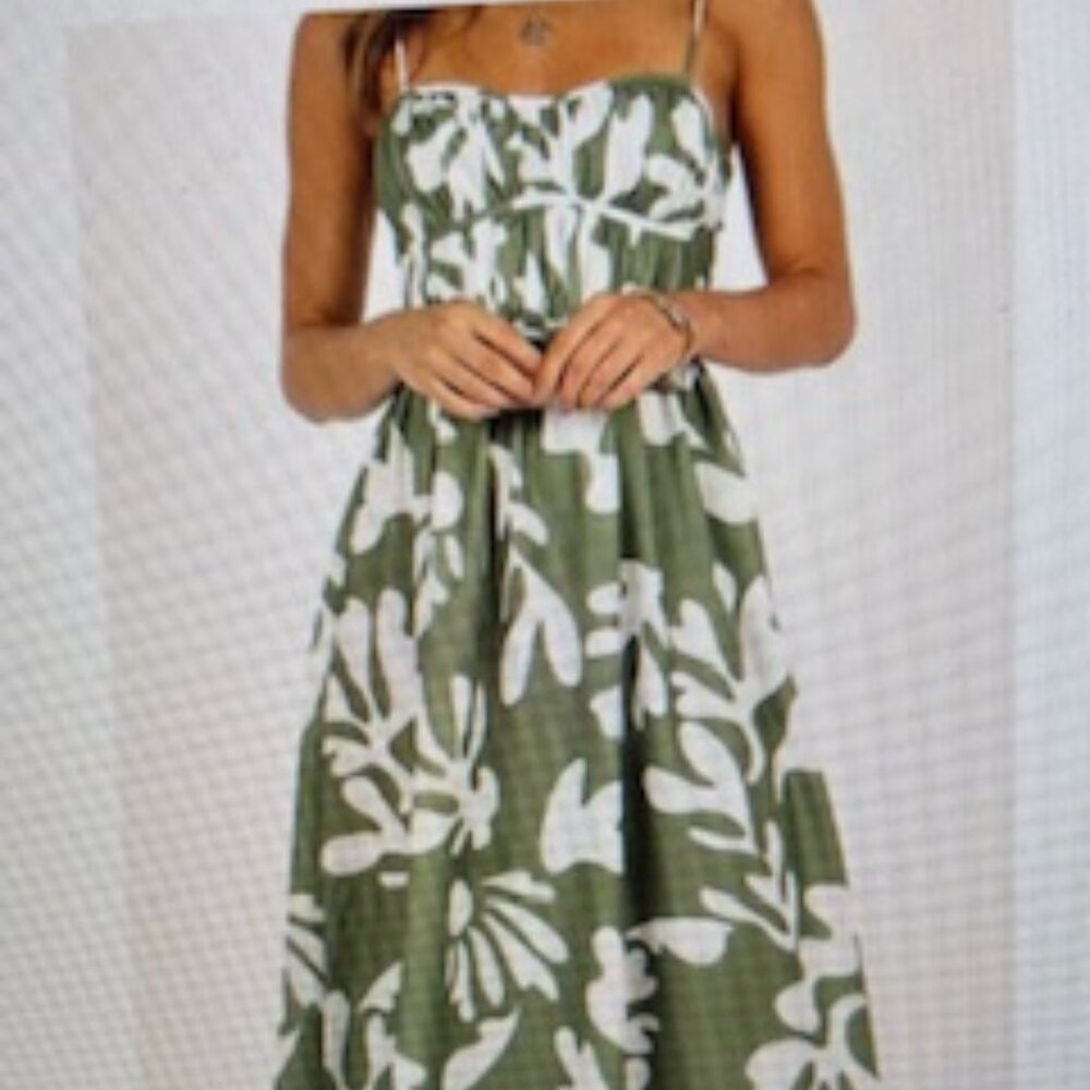 Petal and Pup Payton Midi Women's Dress, Green and White,  US Size 10 NWT